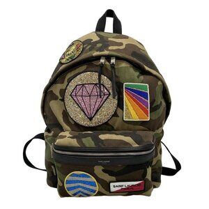 Saint Laurent Paris Backpack Khaki Black Multi Patch Glitter